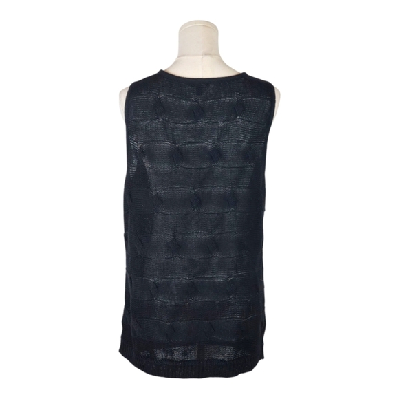 Talbots Black Linen Knit Tank Top L NWT Textured Sleeveless Sweater Shell - Picture 4 of 8